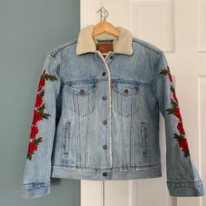 Levi’s Embroidered Rose Sherpa Ex-BF Denim Jacket
